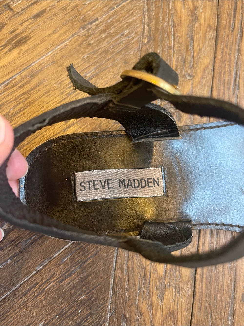 Steve Madden Black Leather Ankle Strap Sandals - Picture 2 of 7